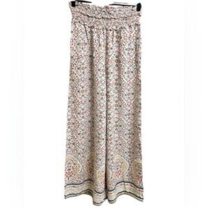 Floral Patterned Maxi Super Wide Leg High Rise Pants Bohemian Peasant Floral